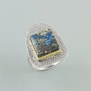 Designer Ring Handcrafted 925 Sterling Silver Natural Abalone Shell Square Shape - Picture 1 of 1