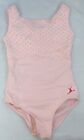 CAPEZIO FUTURE STAR pink sleeveless with polka dot mesh top leotard, size XS,S