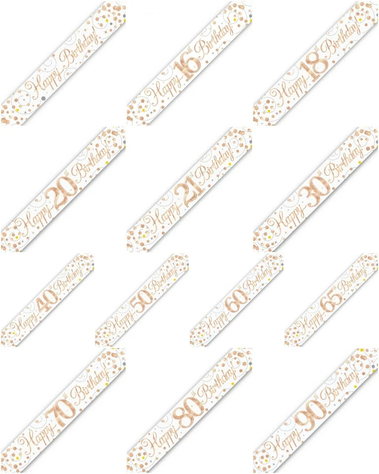 HOLOGRÁFICO ORO ROSA FELIZ CUMPLEAÑOS EDAD BANNERS DECORACIÓN DE FIESTA BRILLANTE 2.7M Foto 1 de 1