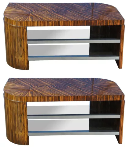 2 Mid Century Modern Macassar Ebony Console Coffee Cocktail Tables Art Deco Pair Cover