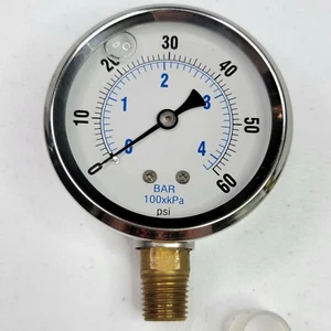 Kodiak Controls 60PSI Pressure Gauge KC-H10 1/4" Brass Male Connection - Picture 1 of 7