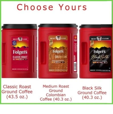 Folgers Black Silk,Classic Roast &Medium Roast Colombian Ground Coffee Free Ship - Image 1 of 3
