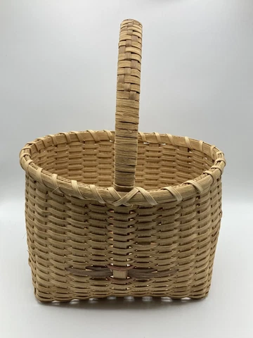 Vintage Medium Size Wicker Basket Hand Woven with designs Easter Basket Handle Cover