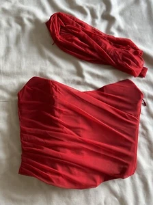 New House Of Cb Hallie Holly Red Strapless Corset Top W/ Detachable Neck Scarf M - Picture 1 of 13