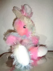 Bunny pink fuzzy rainbow 7" plush stuffed animal Easter rabbit Greenbrier Int'l - Picture 1 of 5