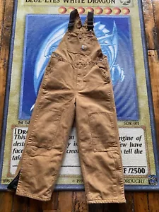 Carhartt Quilt-Lined Duck Bib Overalls Youth Size 12 Double Knee Tan Coveralls - Picture 1 of 9