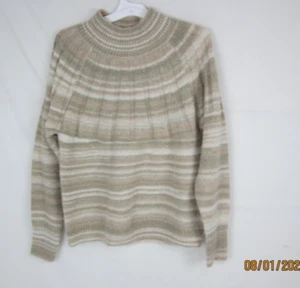 Women's Knox Rose Long Sleeve Pullover Striped Sweater Oatmeal L - Picture 1 of 12