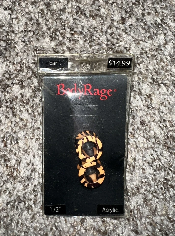 Medidores de acrílico Body Rage Tiger Print de 1/2 pulgada nuevos nunca usados Spencer’s media pulgada Foto 1 de 4