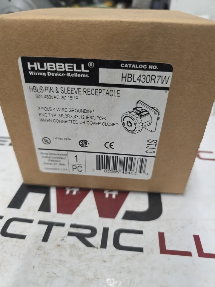 NOVO Hubbell HBL430R7W 30A AMP 3P 4 FIOS IMPERMEÁVEL Pin e Receptáculo de Manga - Imagem 1 de 1