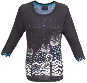 Laurel Burch Polka Dot Cats Shirt 3/4 Sleeve XL RETIRED Great w/Casual Jacket Nw - Picture 1 of 4