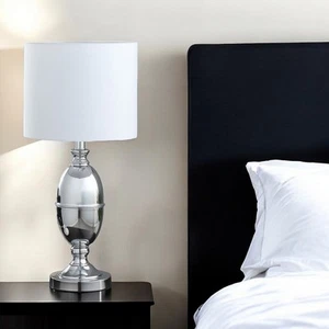 25" Silver Metal Urn Table Lamp With White Drum Shade - Picture 1 of 6