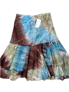 Falda Leesa Fashions Sydney Australia Talla 12 Turquesa, Verde Marrón Bordado - Imagen 1 de 6