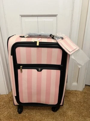 Victoria’s Secret Iconic Pink Stripe Carry On Wheelie Luggage - Image 1 of 4