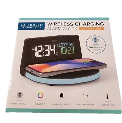 La Crosse Technology Wireless Charging Alarm Clock with Glowing light base NEW - Image 1 of 4