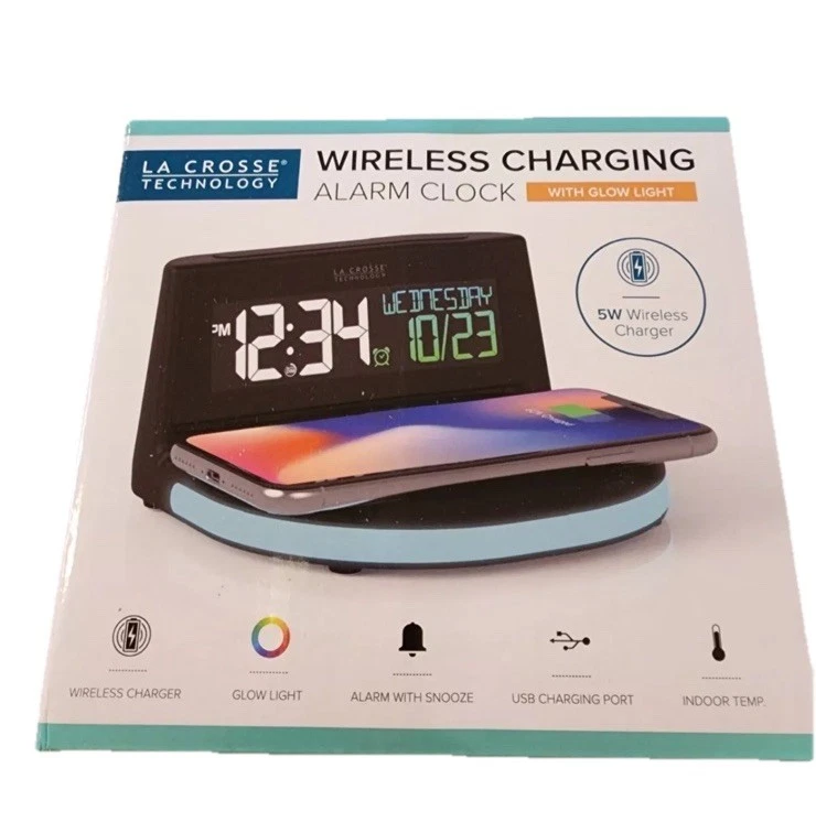 La Crosse Technology Wireless Charging Alarm Clock with Glowing light base NEW - Image 1 of 4