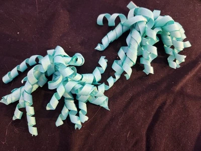 Girl's Teal Color Curly Ribbon Barettes - Image 1 of 2