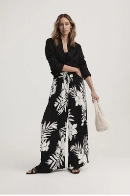 Witchery Wide Pleat Palazzo Leg Tropical Black White Pants Sz 10 NWT $149 - image 1 of 4