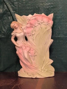 Gebrüder Heubach Jugendstil Vase Jugendstil Biskuitporzellan Frau mit Blumen  - Bild 1 von 24