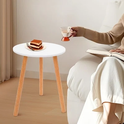 Round Side Table Warm White Coffee Table Bedside Table D*H: 40*52cm Side Table ﻿ - Image 1 of 4