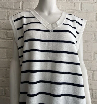 Lularoe Nadia Relaxed Fit Sweater Vest Knit White & Black Striped MSRP $52 Plus - Image 1 of 4