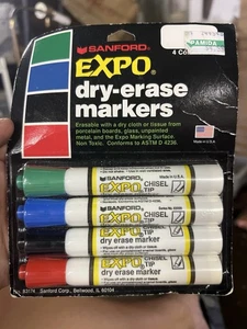 Vintage NOS Sanford Expo Dry Erase Markers 4 Pack No. 83000 Chisel Tip - Picture 1 of 11