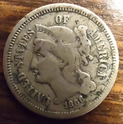 1866 Three Cent Nickel Piece 3C Ungraded Obsolete US Type Coin - Image 1 of 2