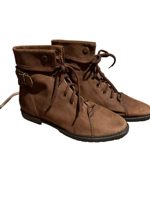 女士棕色上部皮革系带踝靴焦糖麂皮绒 9M 码 — 第 1/4 张图片