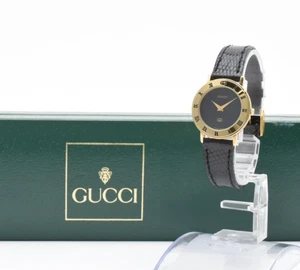 Vintage [ MINT /Box] GUCCI 3000L Gold Black Dial Quartz Ladies Watch from JAPAN - Picture 1 of 15