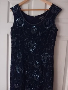 Vtg Monsoon Beaded Navy Silk Evening Gown Maxi Dress UK16 Cruise Christmas G11 - Picture 1 of 7