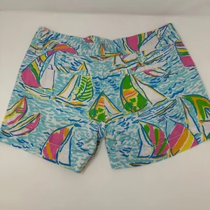Lilly Pulitzer Mujer Talla 2 PANTALONES CORTOS Bolsillos con Cremallera Veleros You Gotta Regatta - Imagen 1 de 5