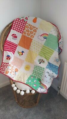 Little Bird By Jools Oliver Patchwork Quilt Nursery Retro Bright Rainbow Baby • 20£