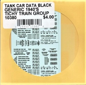 HO Scale Tichy Train Group 10380 Black Generic Tank Car Data Decal Set - Bild 1 von 3