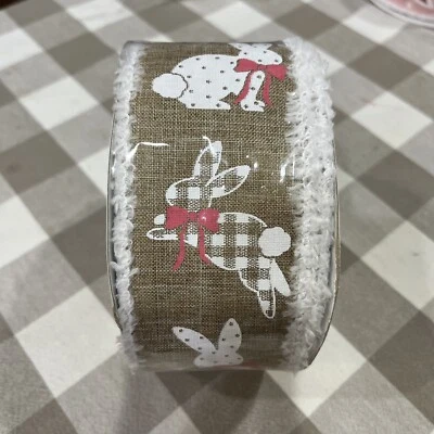 EXPRESSIONS RG 2.5" BUNNIES FUZZY EDGE 🐇 Canvas Ribbon  X 10 Yards WIRED & CUTE - Image 1 of 4