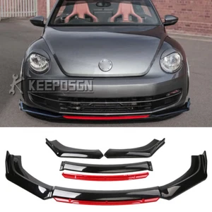 For VW Beetle A5 2011-2016 Gloss Black & Red Front Bumper Lip Splitters Spoiler - Picture 1 of 10