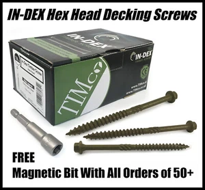 6.7 x 200mm 8" HEX HEAD LANDSCAPE WOOD SCREWS SLEEPER DECKING TIMBER FIX IN-DEX - Picture 1 of 1