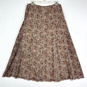 Emanuel Ungaro Silk Blend Skirt Sz 6 Red Olive Sheer Lined Full Cottage Prairie - Picture 1 of 12