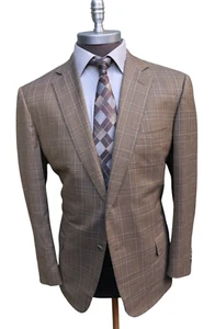 Ermenegildo Zegna 100% Wool Beige Brown Check Two Button Blazer SZ 46R - Picture 1 of 8