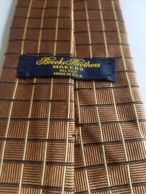 Corbata Brooks Brothers MAKERS 100 % seda para hombre ~ DORADA ~ Cuadros ~ ¡De colección! Foto 1 de 4