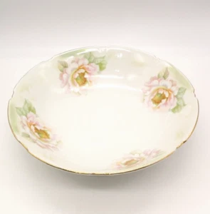Leuchtenburg Porcelain Serving Fruit Bowl Pink Flowers Vintage Gold Trim 10" - Picture 1 of 8