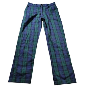 Vineyard Vines Pants Boys 16 Green Blue Straight Fit Whale Plaid Preppy Chino - Picture 1 of 8