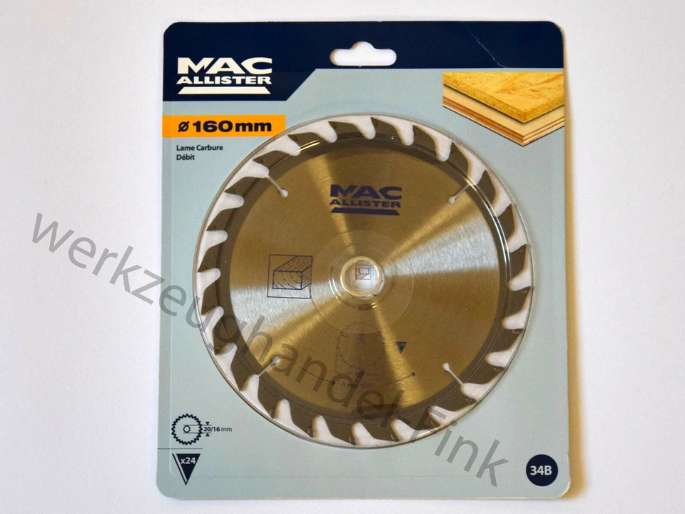 Mac Allister Kreissägeblatt 160mm x 20mm 16mm x 24 HM Zähne 34B - Bild 1 von 1