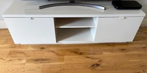 Ikea BYÅS TV bench high-gloss white with two drawers and adjustable shelf - Picture 1 of 8
