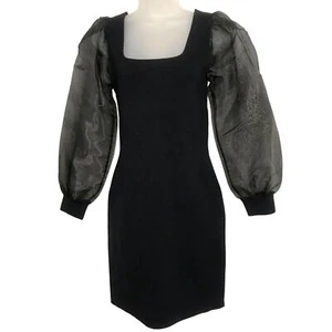 NUEVO CON ETIQUETAS House of Harlow Suéter Negro Vestido de Cóctel con Mangas Largas Transparentes Talla S - Imagen 1 de 7