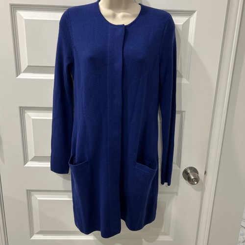 VETEMENTS Talbots Taglia XS Blu 100% Lana Merino L S Snap Front Maglione Cappotto Indossato Una Volta (C9)