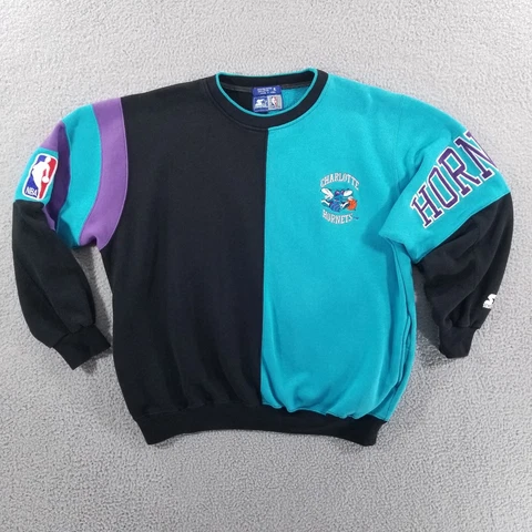 Charlotte Hornets Sweater VTG 90s Starter Men XL Colorblock Embroidered Pullover Cover