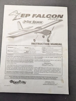 VINTAGE CARL GOLDBERG EP FALCON ARF RC AIRPLANE  INSTRUCTION MANUAL *G-COND* - Image 1 of 4