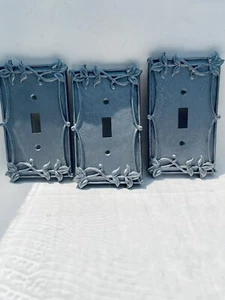 Art Deco Design Duplex Outlet Plate Cover  Leaves And Vines Painted Silver 3 Set - Picture 1 of 3