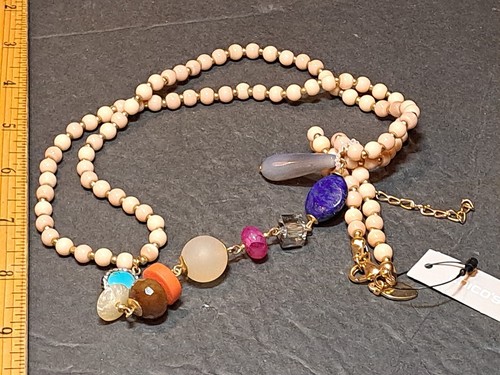 VETEMENTS Collana Chicos Boho Sud Ovest Blu Arancione Perline Strati Fili Filo 24 Pollici