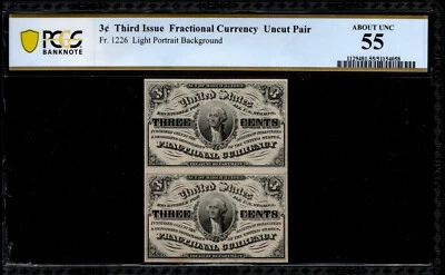 3c Cent Third Issue Fractional Currency Uncut Pair Fr. 1226 PCGS 55 (AEJ) - Image 1 of 3