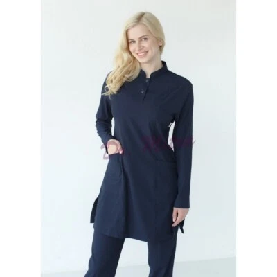 Modesto juego de exfoliantes, exfoliante de brazo largo, cuello empinado, exfoliantes azul marino, uniforme médico, Foto 1 de 4